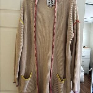 Kerri Rosenthal Beige Cardigan with Pink and Yellow Accents